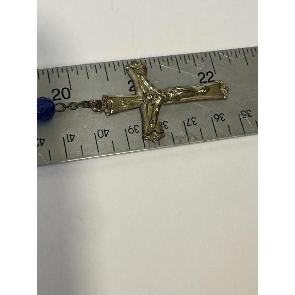 Vintage Blue Plastic Bead Rosary Lourdes Water Reliquary 22” - Picture 9 of 9